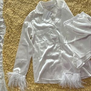 Hazel and Olive white satin PJ set